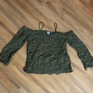 Elegant Olive Lace Off-Shoulder Blouse